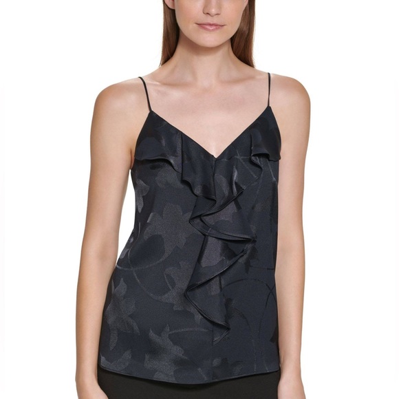 🆕 Womens Ruffled Floral Spaghetti Strap V Neck Cami Top Size XL A9 - Picture 1 of 9